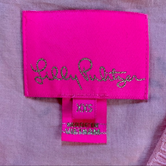 Lilly Pulitzer Astara Dress in Peach Flamingo Lilly Palm Tree Eyelet Size XXS - Picture 4 of 9